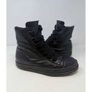 Rick Owens Jumbo Lace Mainline Leather Ramones Triple Black Size 12 US 45 EU